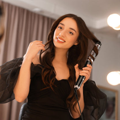 5 in 1 Curling Wand Hair Curling Iron Brush Anti-Tangle HairÊThermal Brush Curler with 4 Heating Levels 360¡ Rotatable Cable 5 Interchangeable Barrels