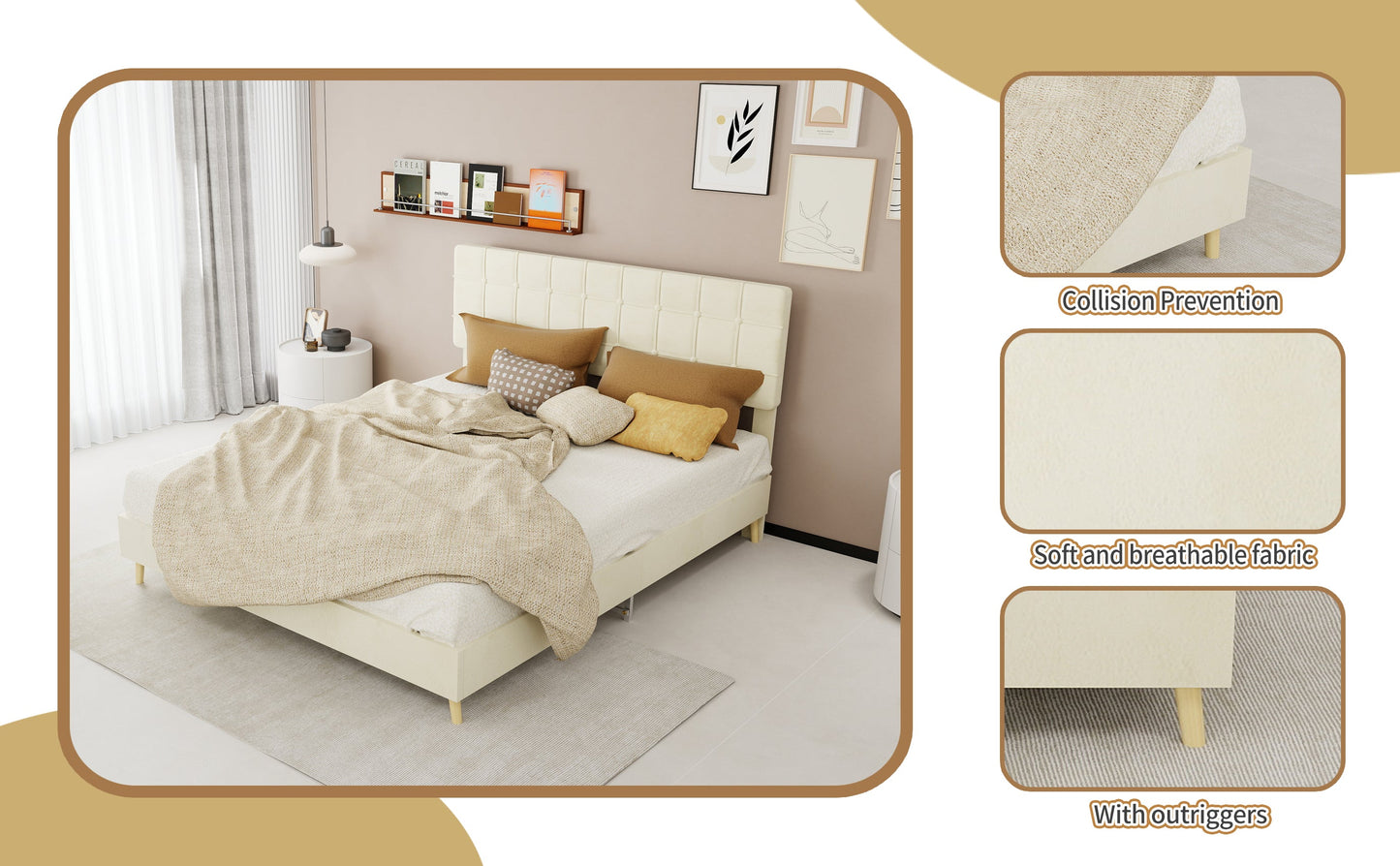 Modern Upholstered Bed Frame – Premium Holland Velvet Fabric