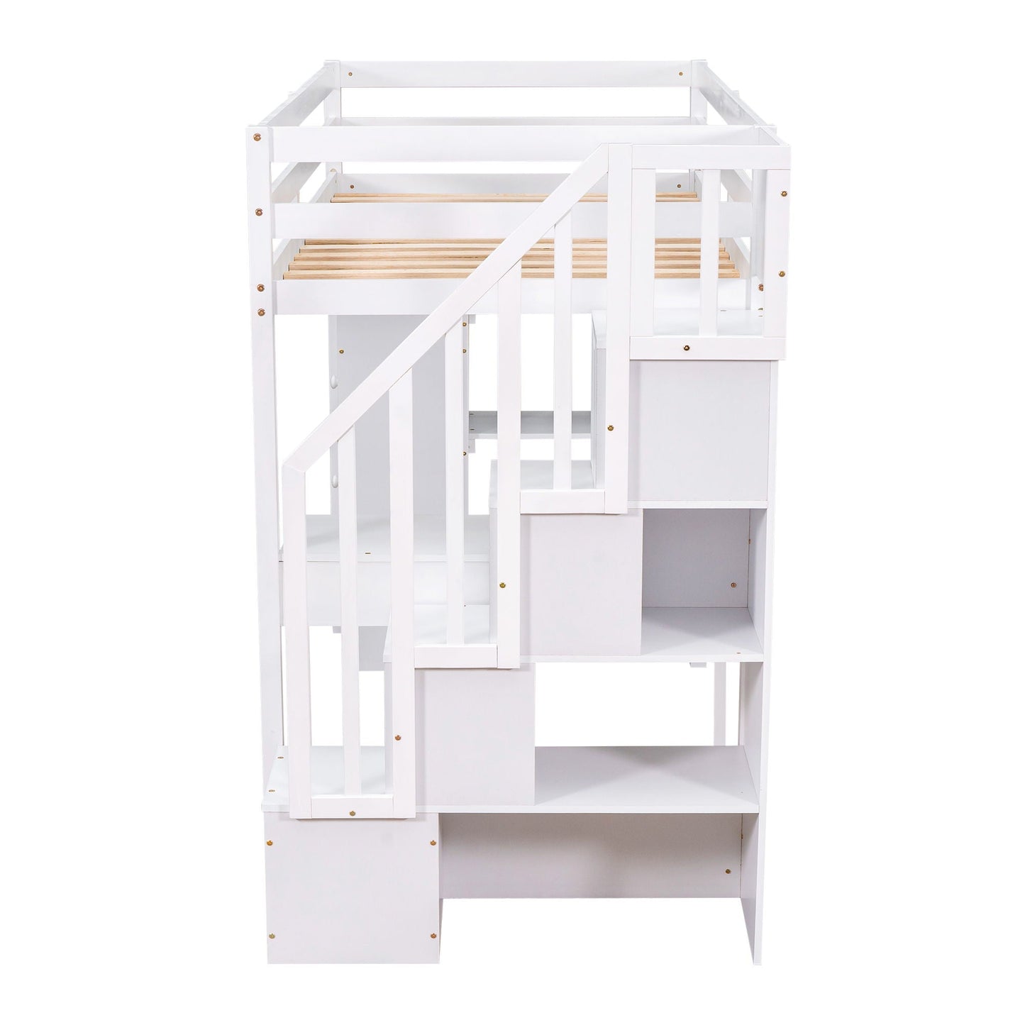 Loft Bed With Storage Drawers, Desk And Stairs With Shelves