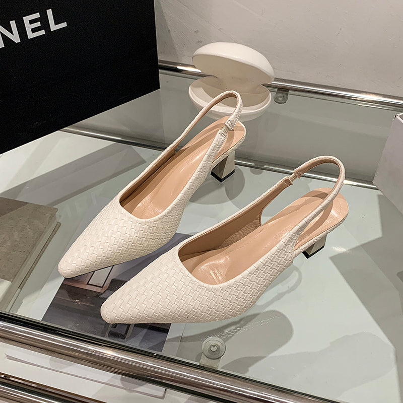 Women Woven Block Heel Mary Janes, 2026 New Summer Elegant Fashion Commuter High Heel Sandals, Versatile Daily Single Shoes