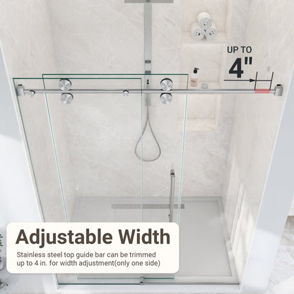 56-60"W x 72"H Frameless Sliding Shower Door – Clear Tempered Glass