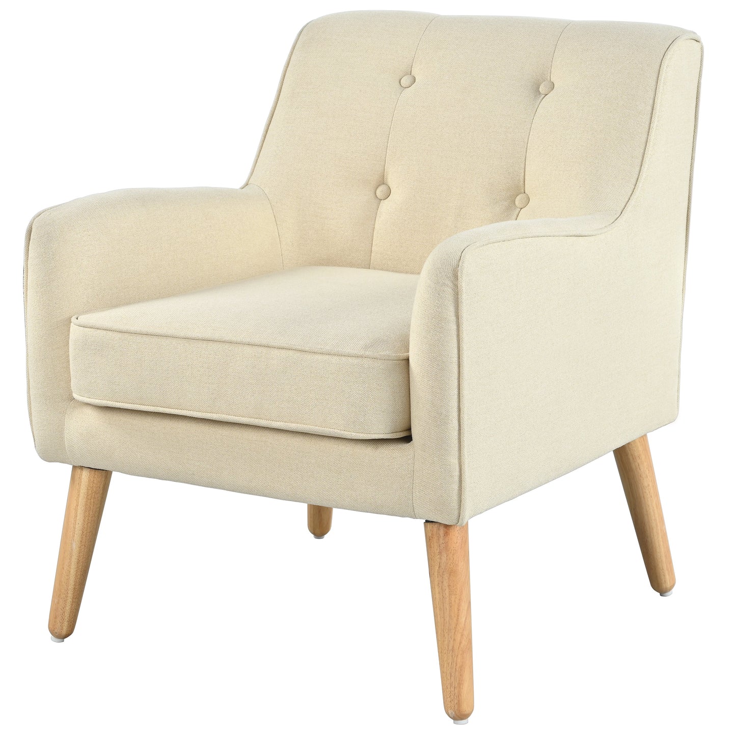 Mid-Century Modern Armchair - Tufted Fabric Accent Chair with Solid Wood Legs