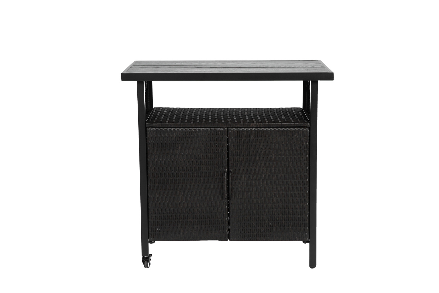 Outdoor Wicker Bar Cart with Wheels