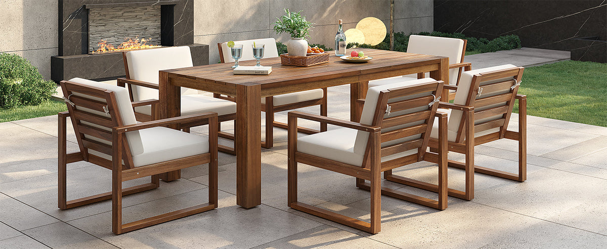 TREXM Patio Table and Chairs Set for 6 with Umbrella Hole