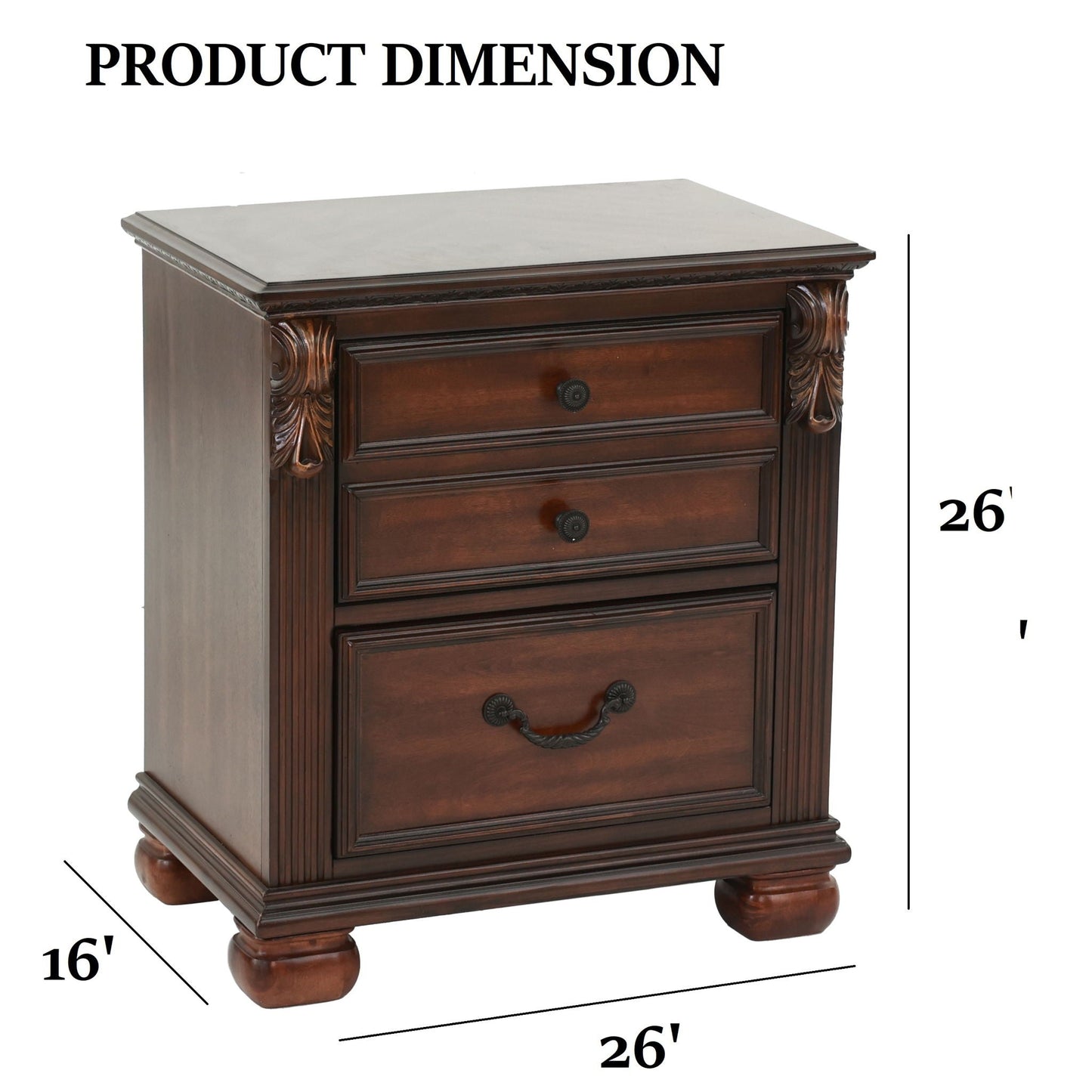 3 Piece Bedroom Set, Traditional Bed With 2 Nightstands
