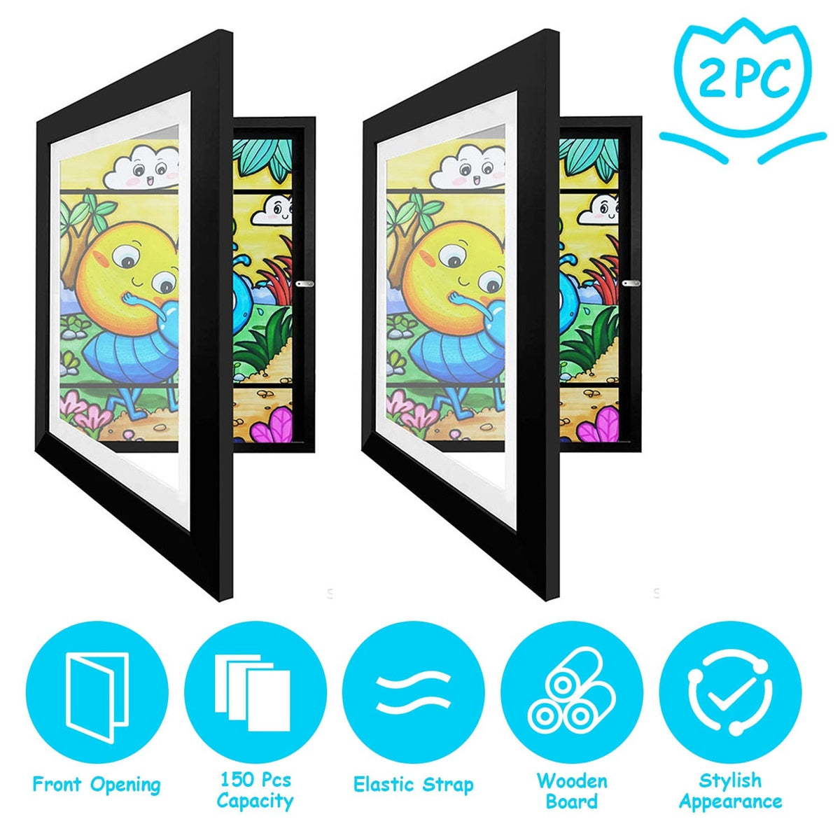 12.99x9.52in Kids Art Frame Front Opening Wooden Frame Artwork Display Storage Frame A4 Picture Frame Wall Display for Photo Art Projects Picture Chil