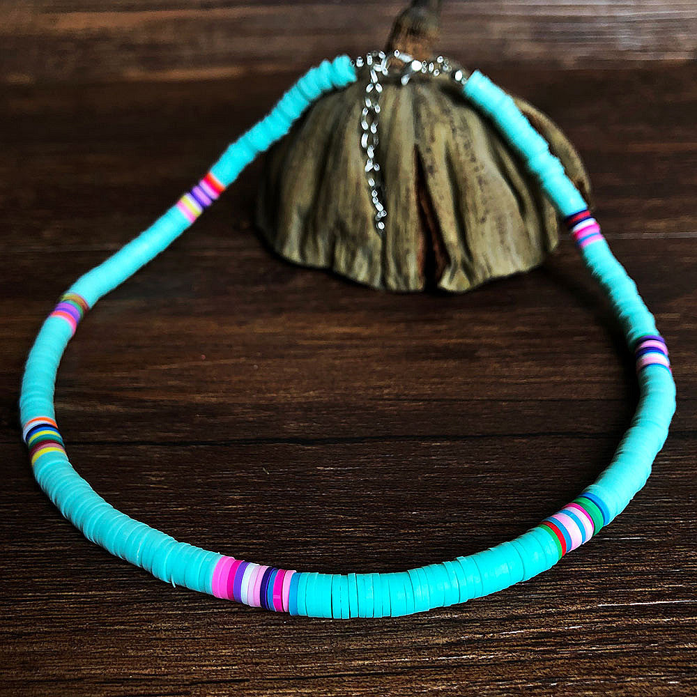 Boho Polymer Clay Necklace Colorful Disc Beads