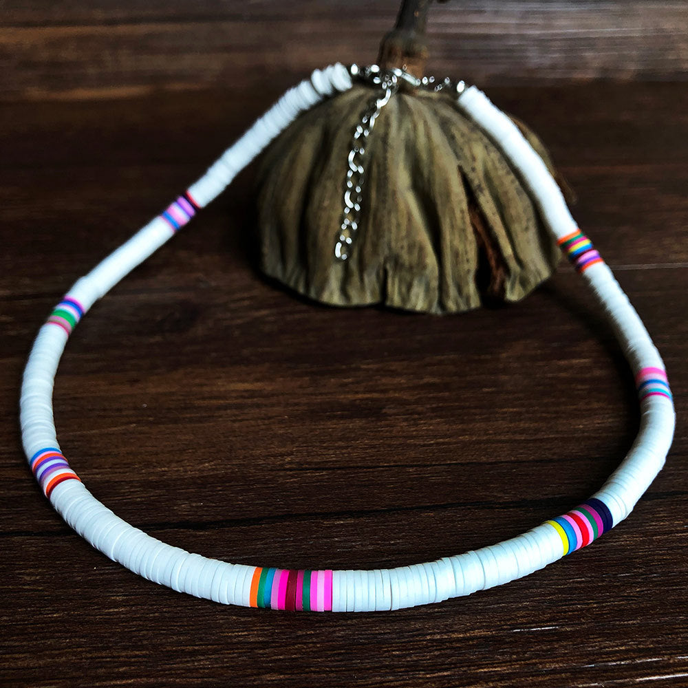 Boho Polymer Clay Necklace Colorful Disc Beads