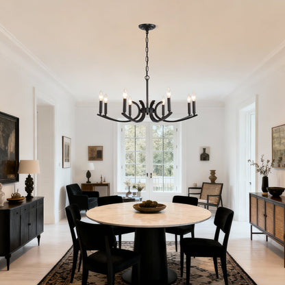 8-Light Farmhouse Chandelier, Black Metal