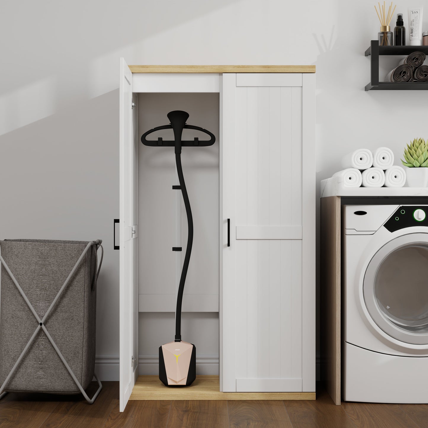 55.1" Tall Wooden Vacuum Storage Cabinet with Adjustable Shelf