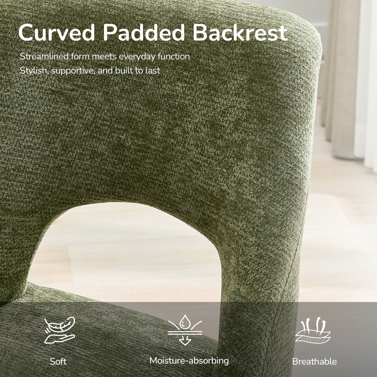 Upholstered Dining Chair With Curved Legs (Set of 2) - Green