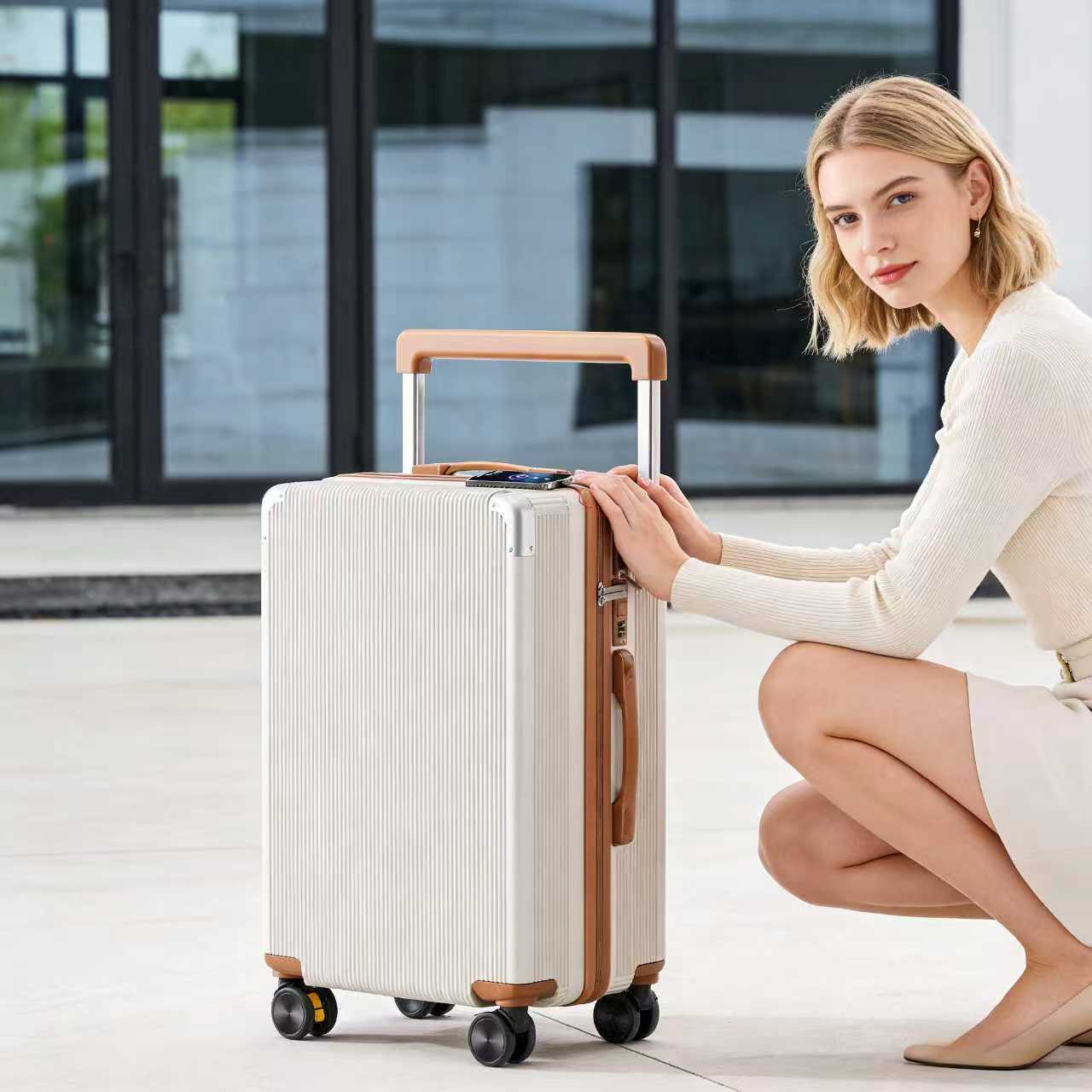20 Inch 24 Inch Wide Handle Luggage, Silent Rotating Wheel Travel Luggage, Durable Password Lock Carry On Luggage