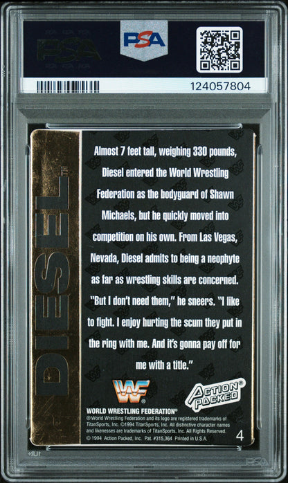 Graded 1994 Action Packed WWF Kevin Nash Diesel #4 Rookie RC Signed Wrestling Card PSA 5 Card - Auto Grade Authentic