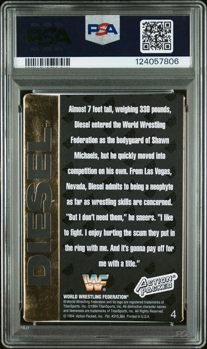 Graded 1994 Action Packed WWF Kevin Nash Diesel #4 Rookie RC Signed Wrestling Card PSA 6 Card - Auto Grade Authentic