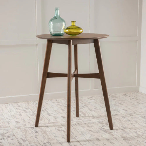 Mid-Century Modern Round Wooden Bar Table – 42" High Bar Table with Tapered Legs