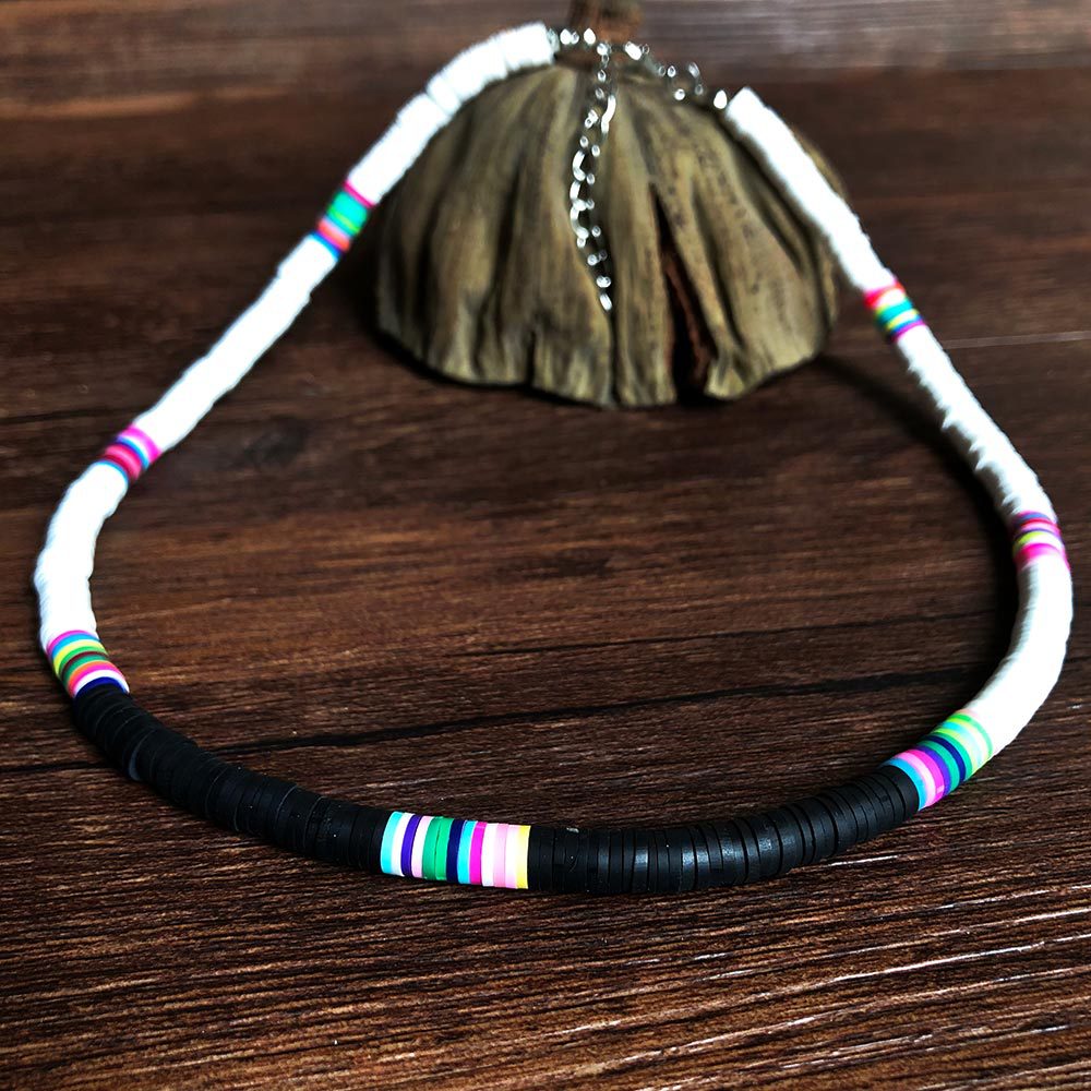 Boho Polymer Clay Necklace Colorful Disc Beads