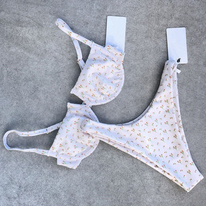 Ladies Split Swimsuit Vintage Polka Dot Traps Gather Sexy Bikini