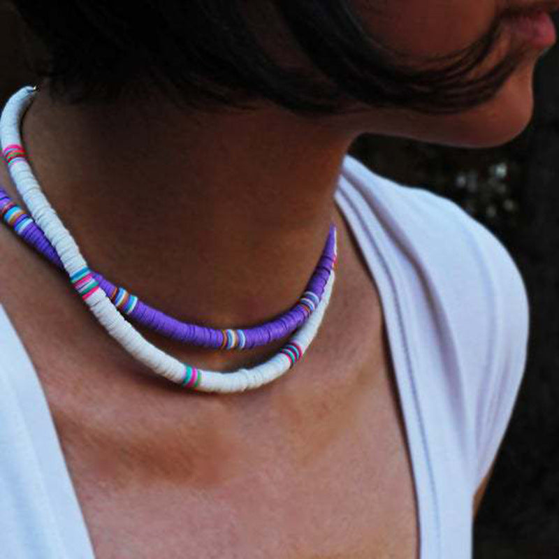 Boho Polymer Clay Necklace Colorful Disc Beads