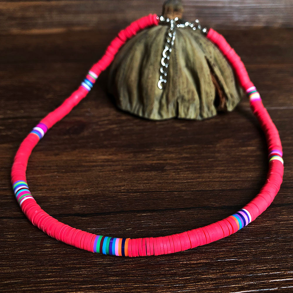 Boho Polymer Clay Necklace Colorful Disc Beads