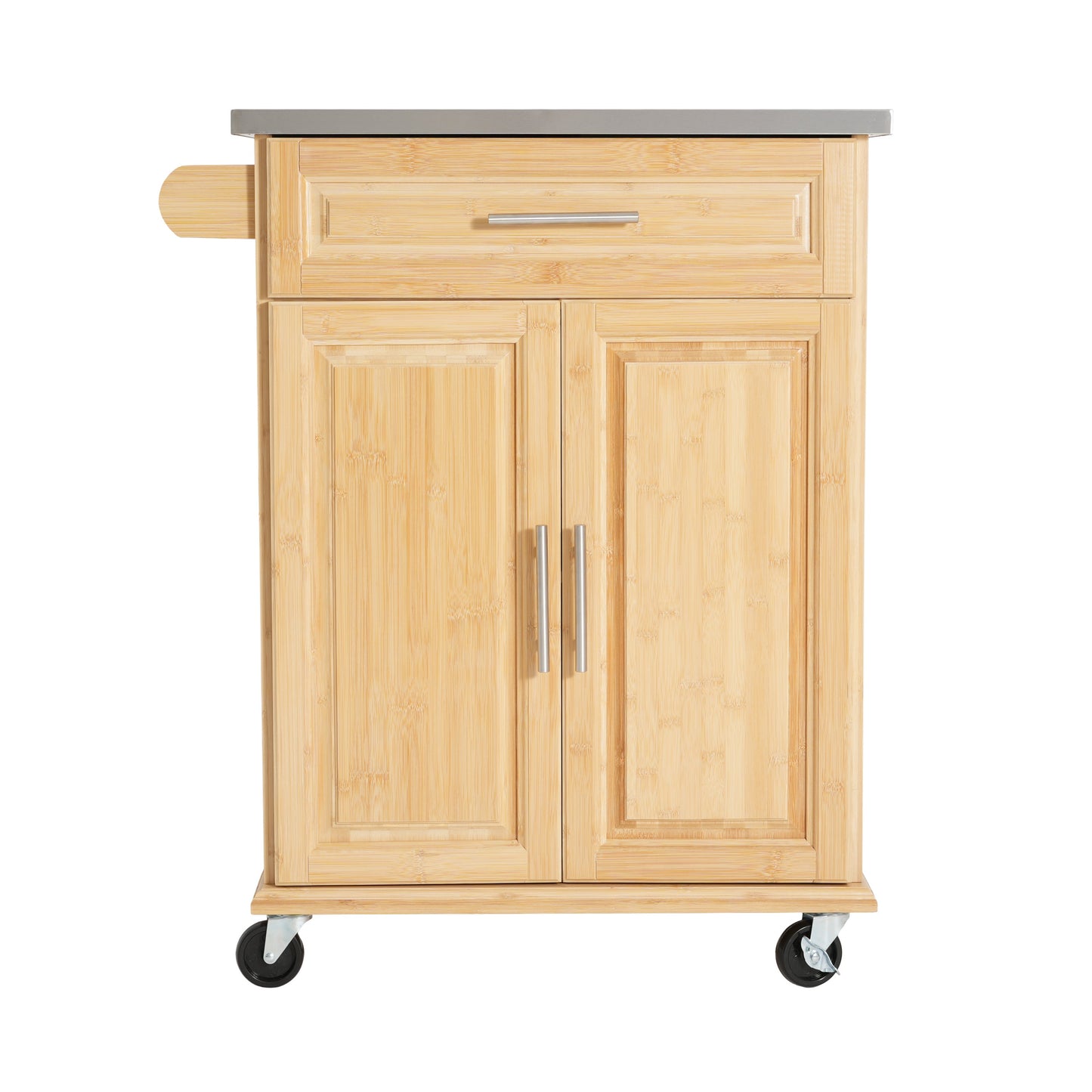 Indoor Compact Bamboo Rolling Kitchen Cart with Stainless Steel Top