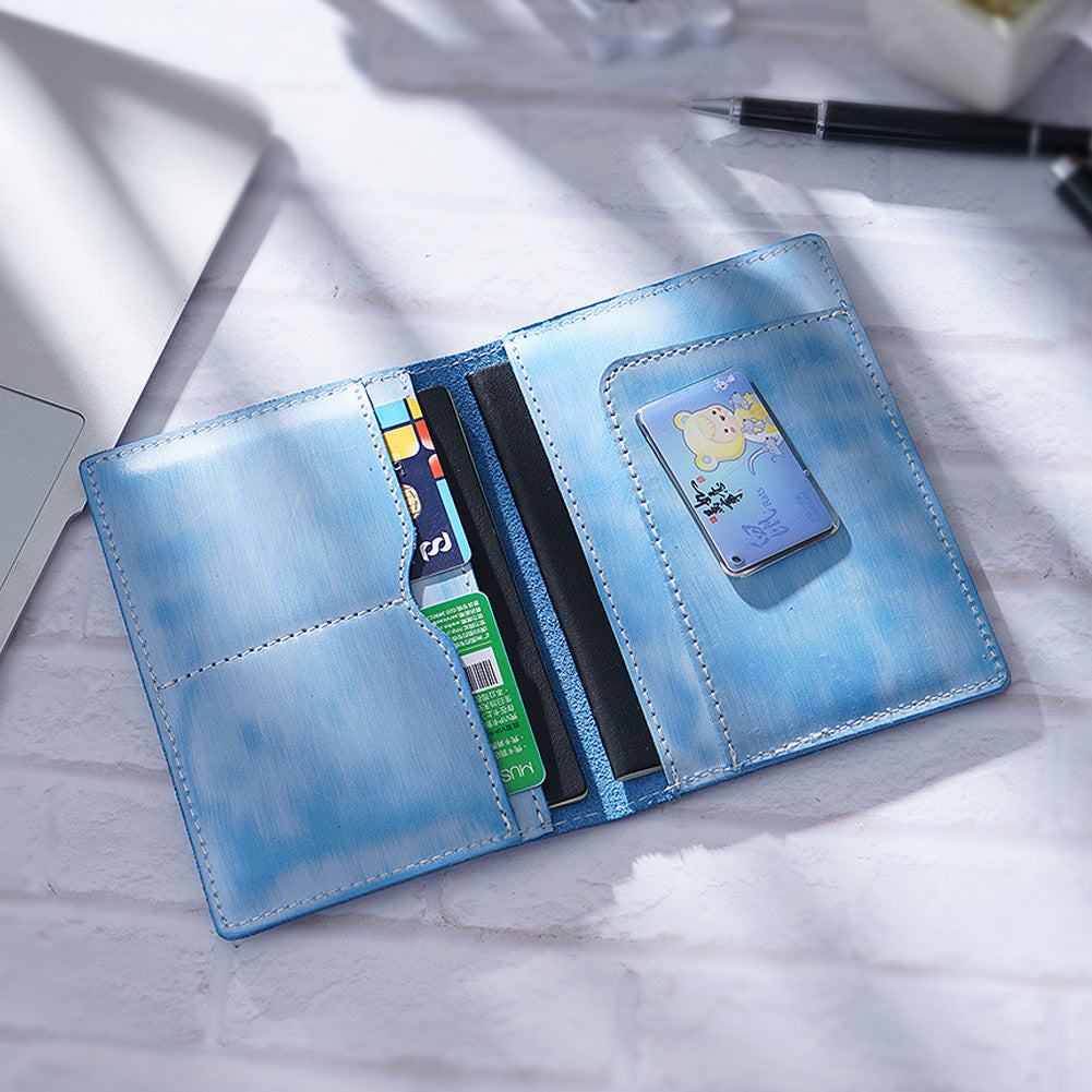First-layer Cowhide Vintage Handmade Passport Holder Document Organizer Protective Case