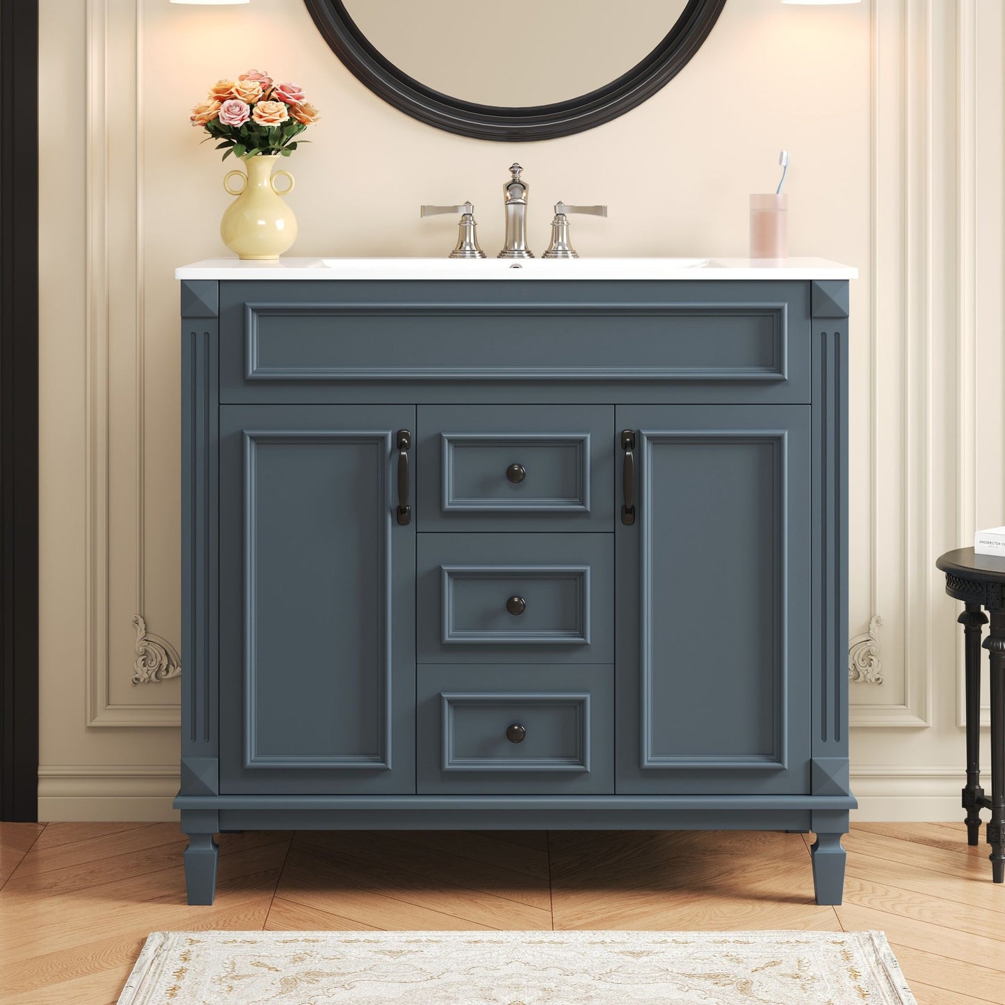 36" Bathroom Vanity With Ceramic Sink and Soft-Close Doors - Blue