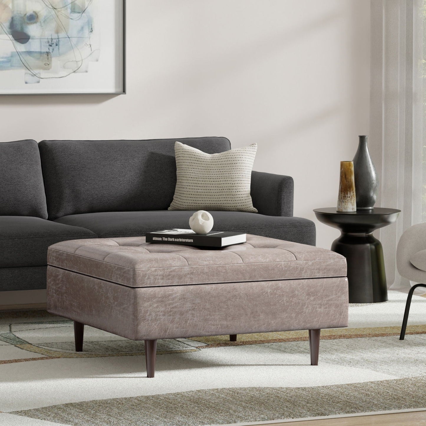 Shay - Large Square Coffee Table Storage Ottoman Mid-Century Style
