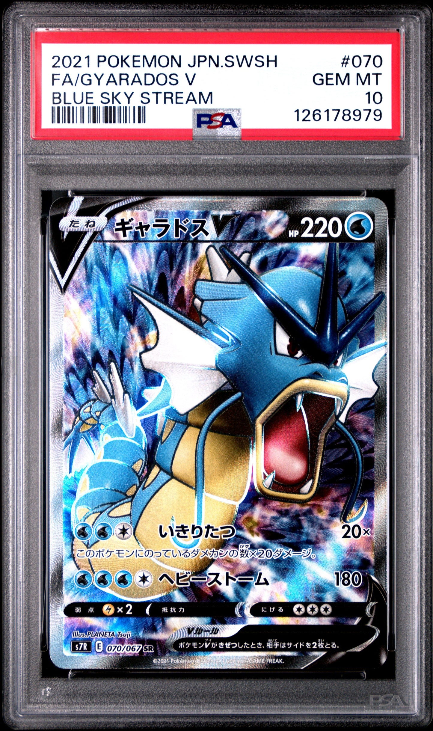 Graded 2021 PKM Japanese Sword & Shield s7R FA Gyarados V Full Art #070 Blue Sky Stream Trading Card Game PSA 10 Gem Mint