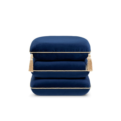 Monarch 19.5" Squared Upholstered Ottoman with Bullion Fringe