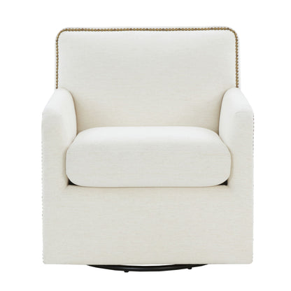Tolland - Swivel Accent Chair With Antique Brass Nailhead Trim - Cream