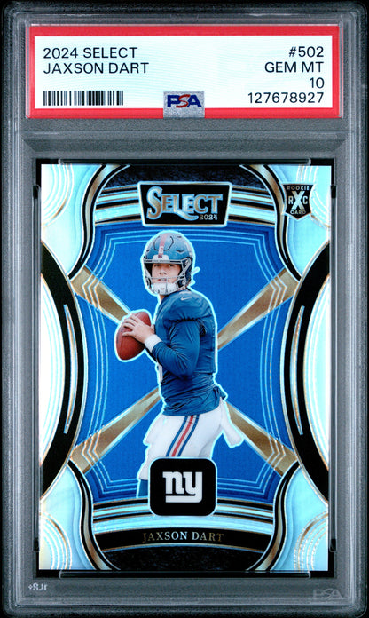 Graded 2024 Panini Select Jaxson Dart #502 XRC Silver Prizm Rookie RC Football Card PSA 10 Gem Mint