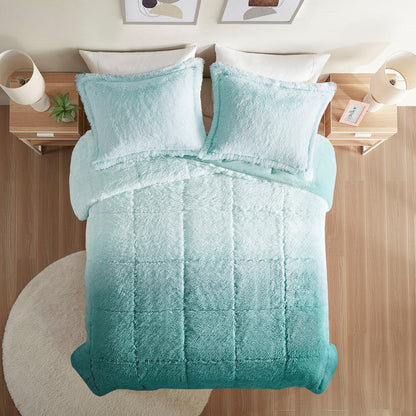 Full/Queen Ombre Shaggy Long Fur Comforter Mini Set