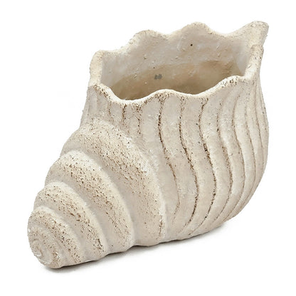 11.5x7x7' Sand and Cement Nautilus Shell Planter with Textured Beige Finish