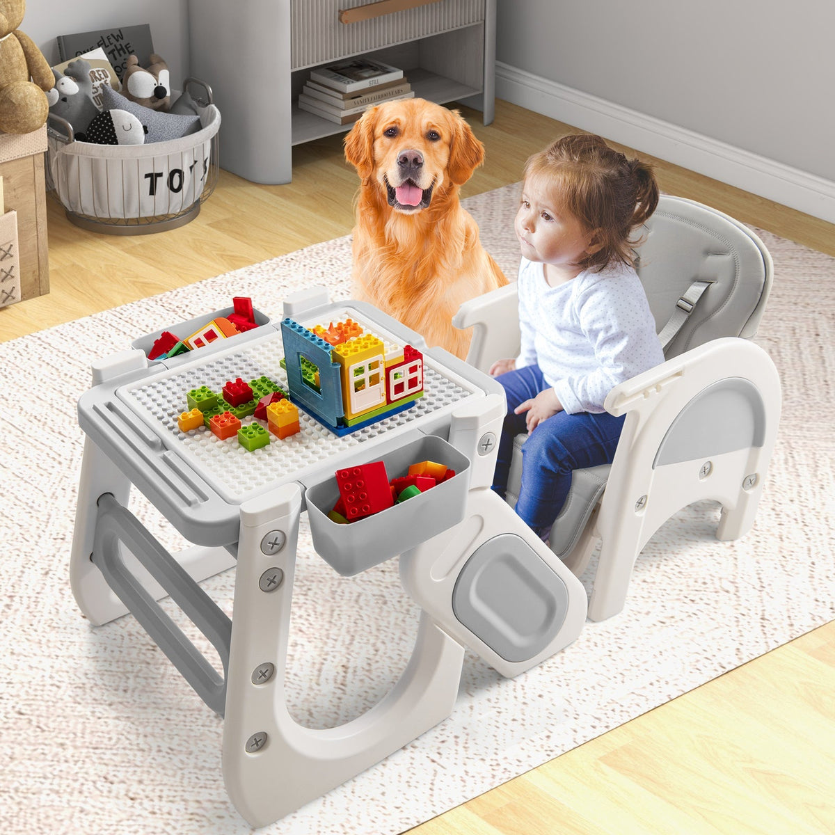 Convertible Baby High Chair with Double-layer Tray and Adjustable Backrest
