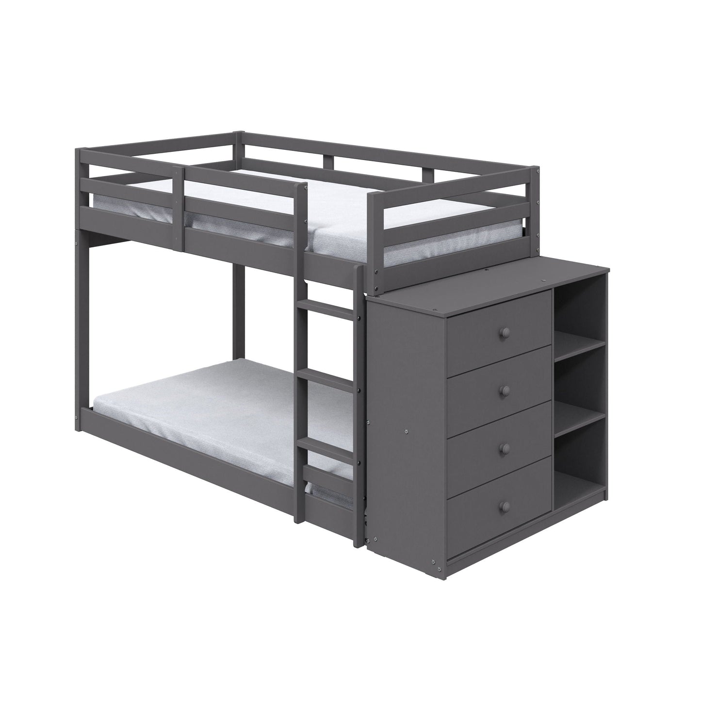 Gaston - Bunk Bed Twin Over Twin With 4 Drawers & 3 Compartments - Gray