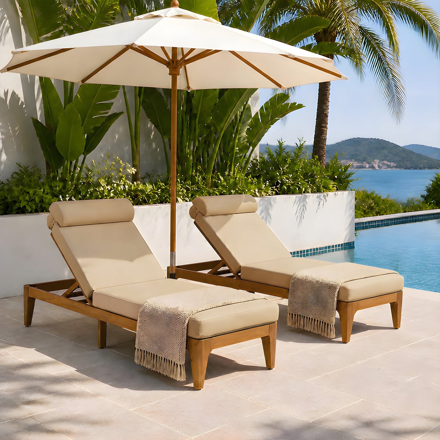 TOPMAX Acacia Wood Chaise Lounge Set of 2