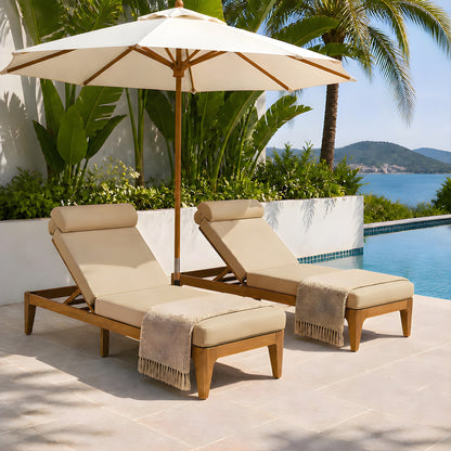 TOPMAX Acacia Wood Chaise Lounge Set of 2