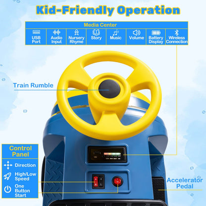 12V Kids Ride-On Train with Adjustable Seat & Music