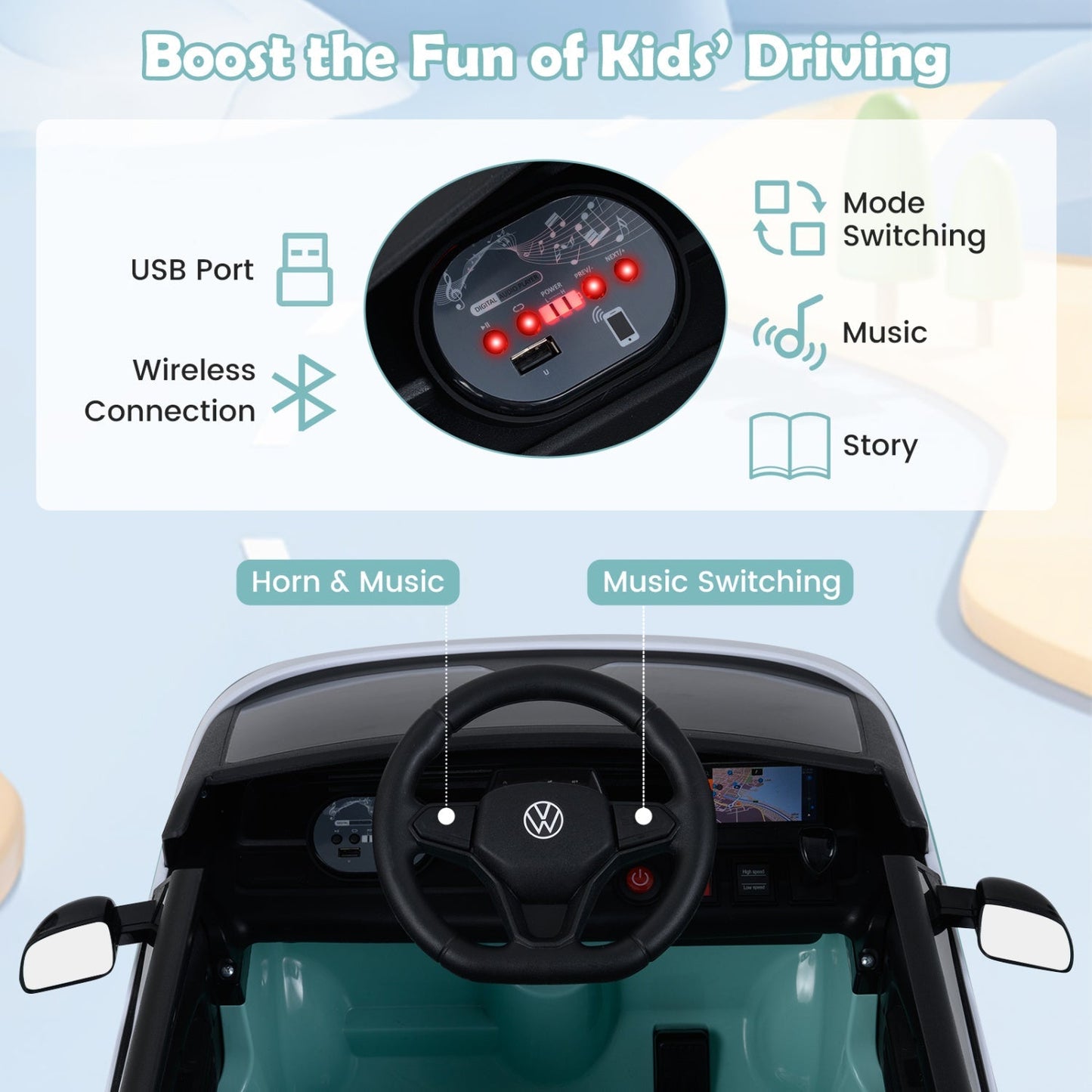 12V Electric Ride-On VW Bus with Remote Control & Music