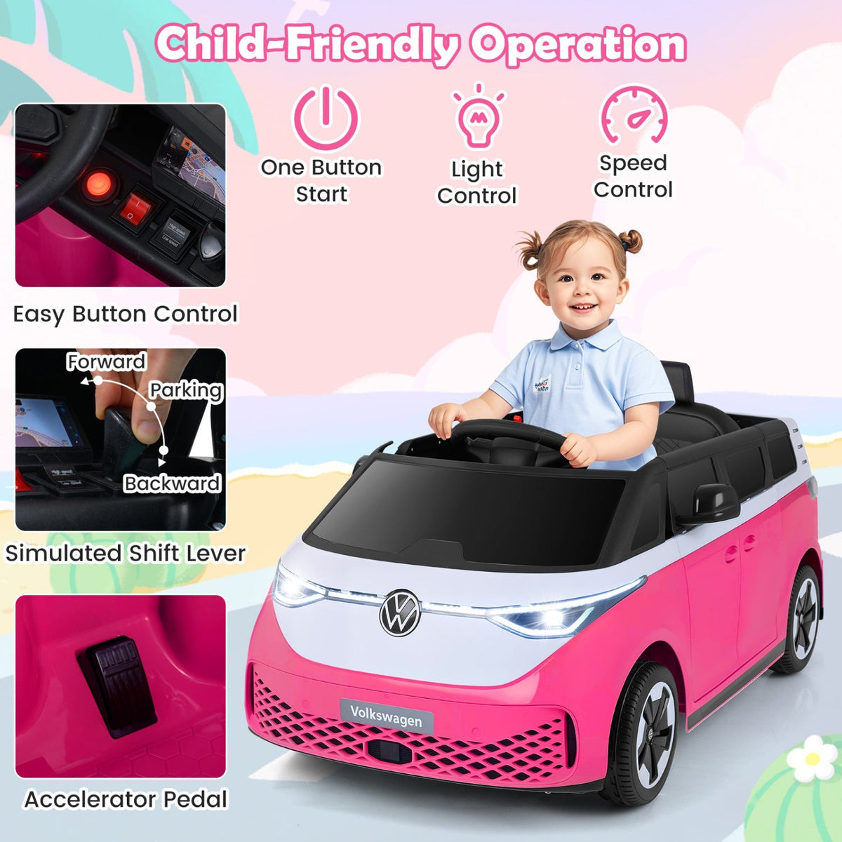 12V Electric Ride-On VW Bus with Remote Control & Music