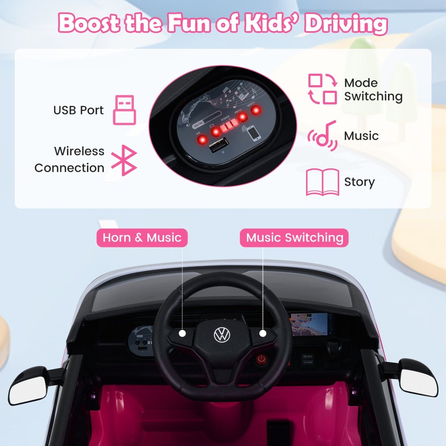 12V Electric Ride-On VW Bus with Remote Control & Music