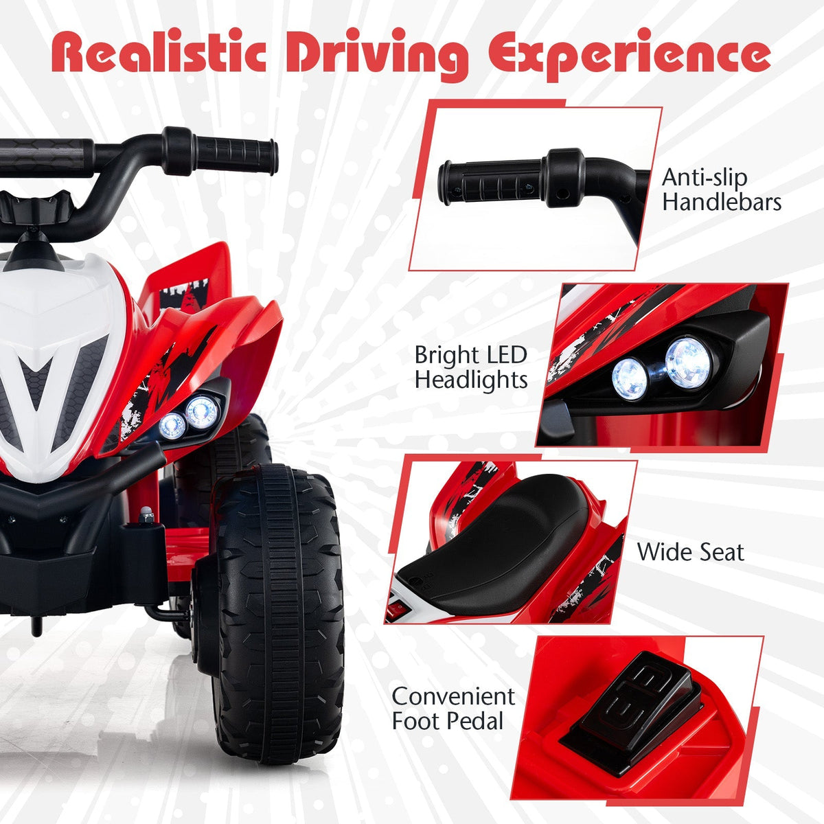12V Kids Ride On ATV 4-Wheeler Quad with LED Lights and 7 mph Max Speed