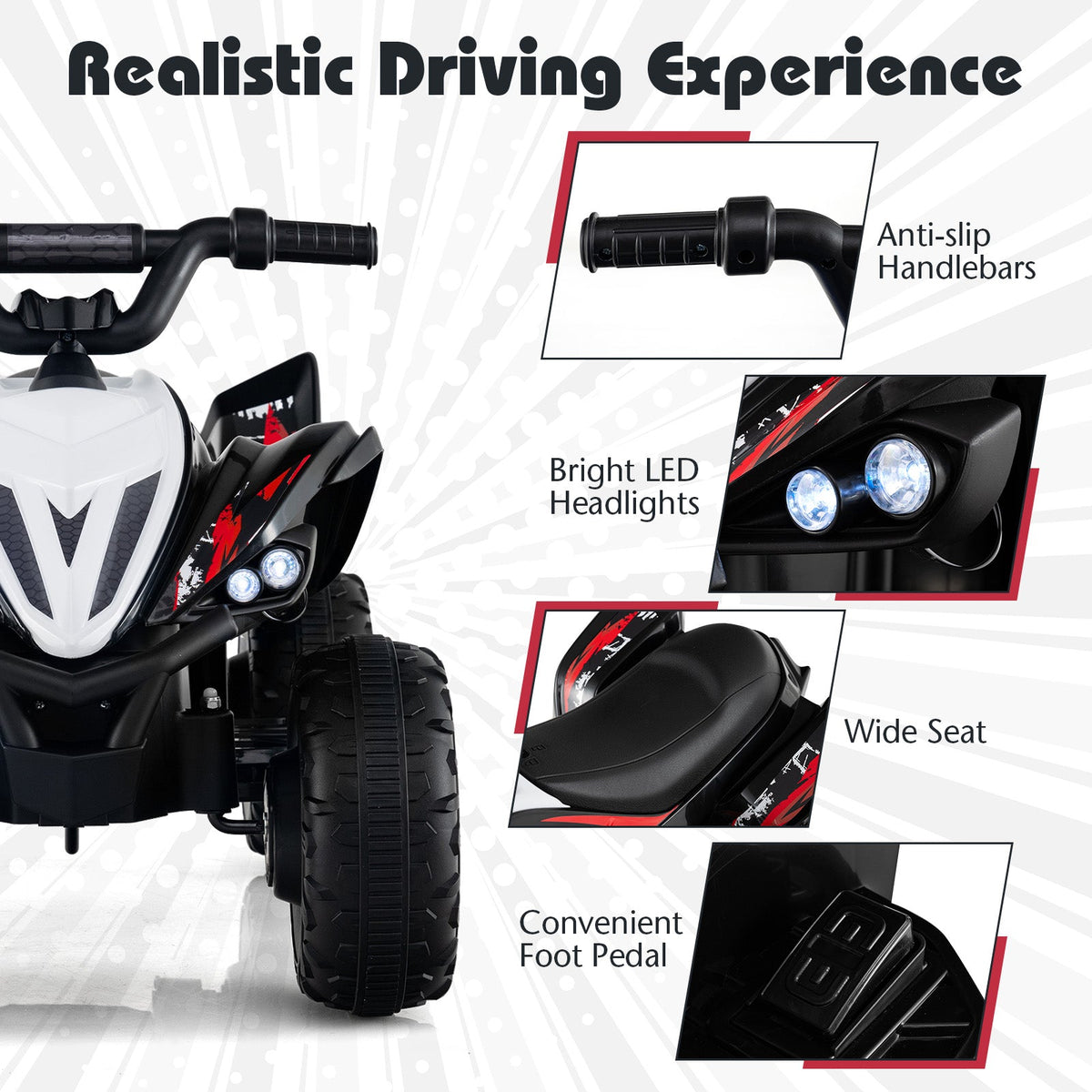 12V Kids Ride On ATV 4-Wheeler Quad with LED Lights and 7 mph Max Speed