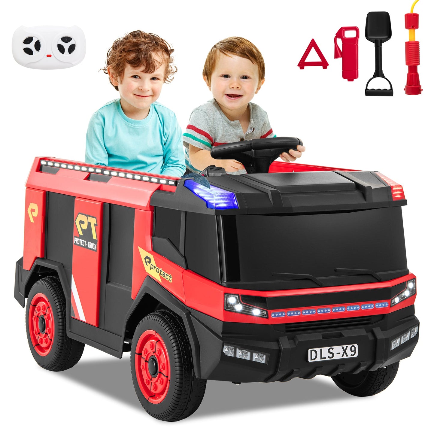 12V Kids Ride on Fire Truck 2-Seater with Remote Control and Water Gun-Red