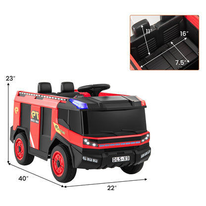 12V Kids Ride on Fire Truck 2-Seater with Remote Control and Water Gun-Red