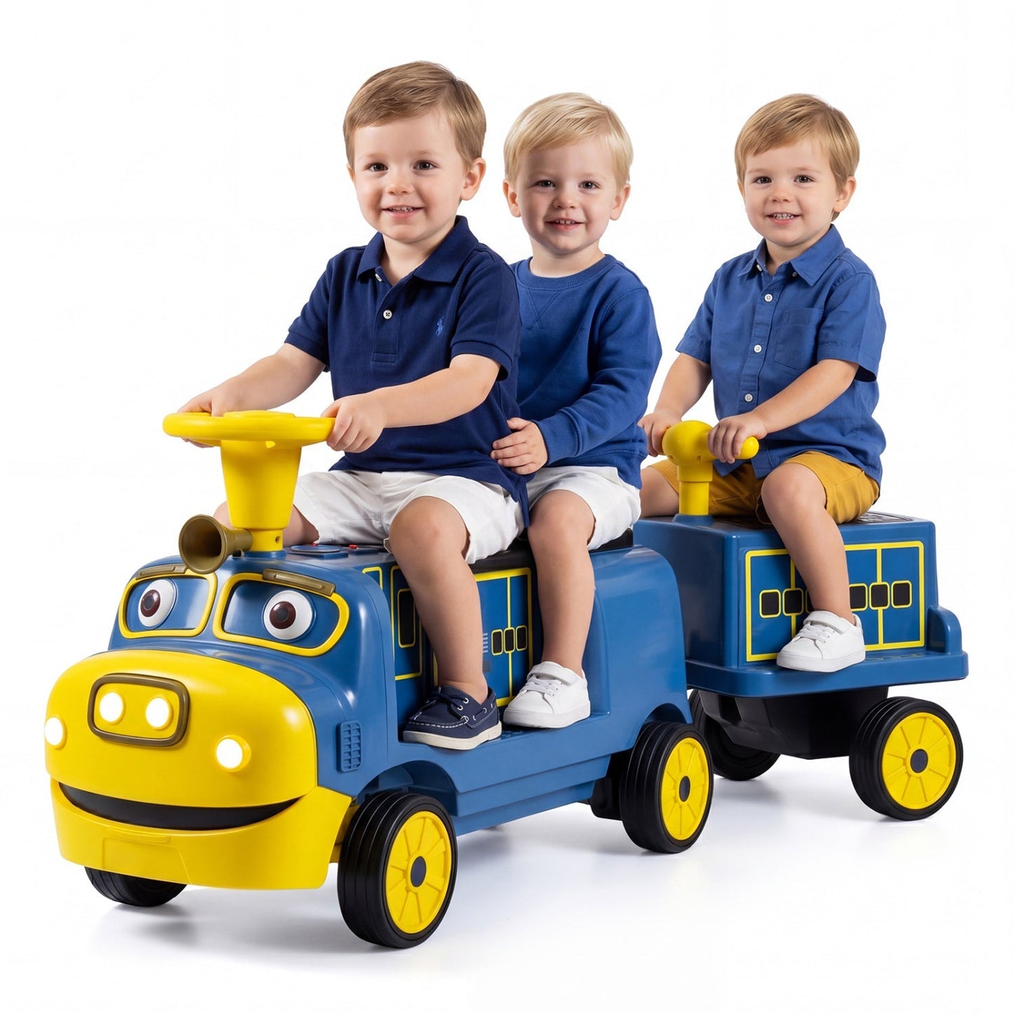 12V Kids Ride-On Train 3-Seater with Detachable Carriage