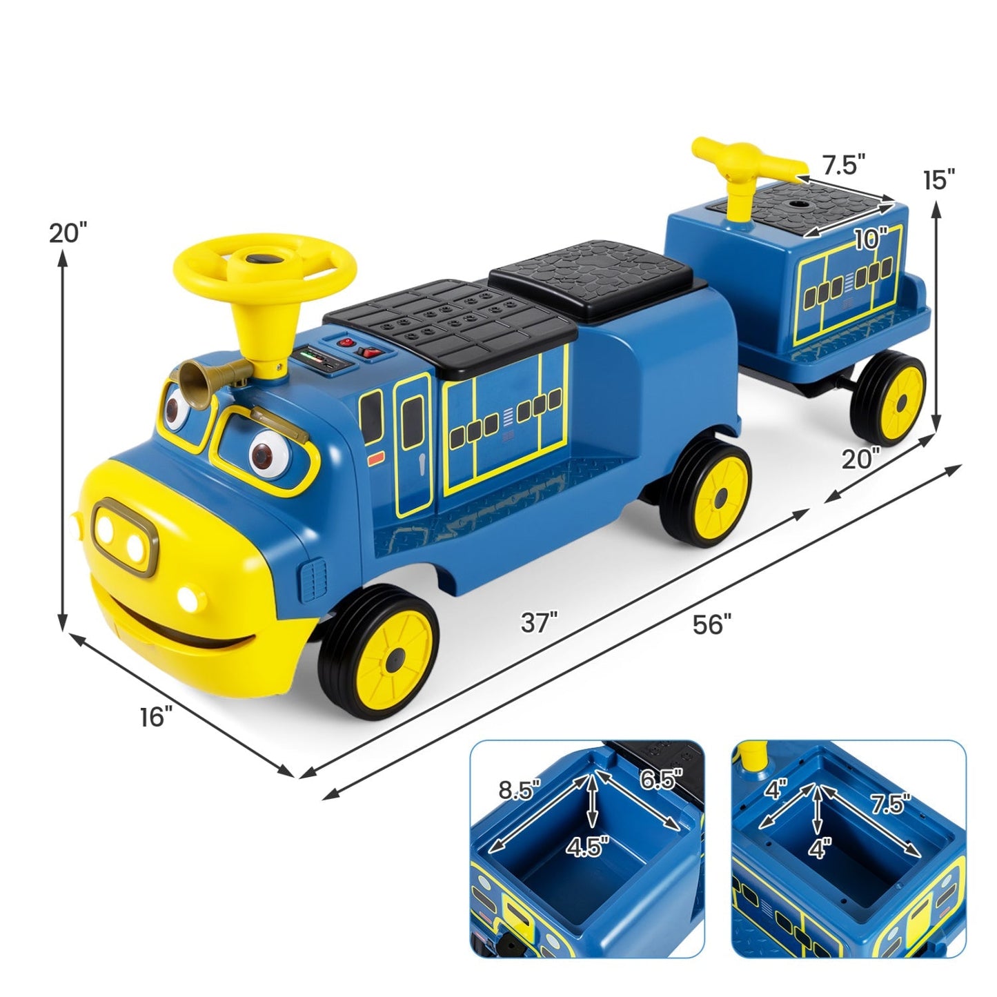 12V Kids Ride-On Train 3-Seater with Detachable Carriage