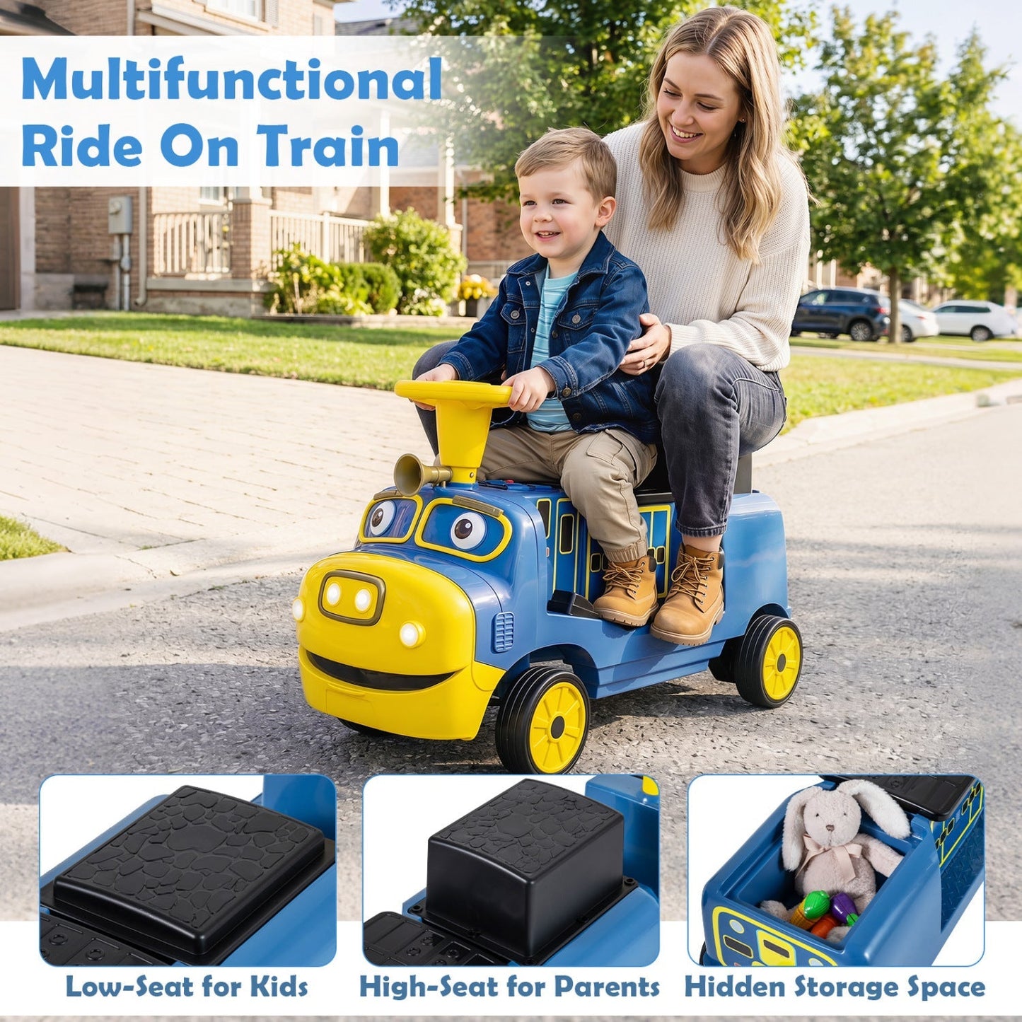 12V Kids Ride-On Train 3-Seater with Detachable Carriage
