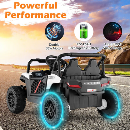 12V Kids Ride on Truck Off-Road UTV with Parental Remote and Lights-White