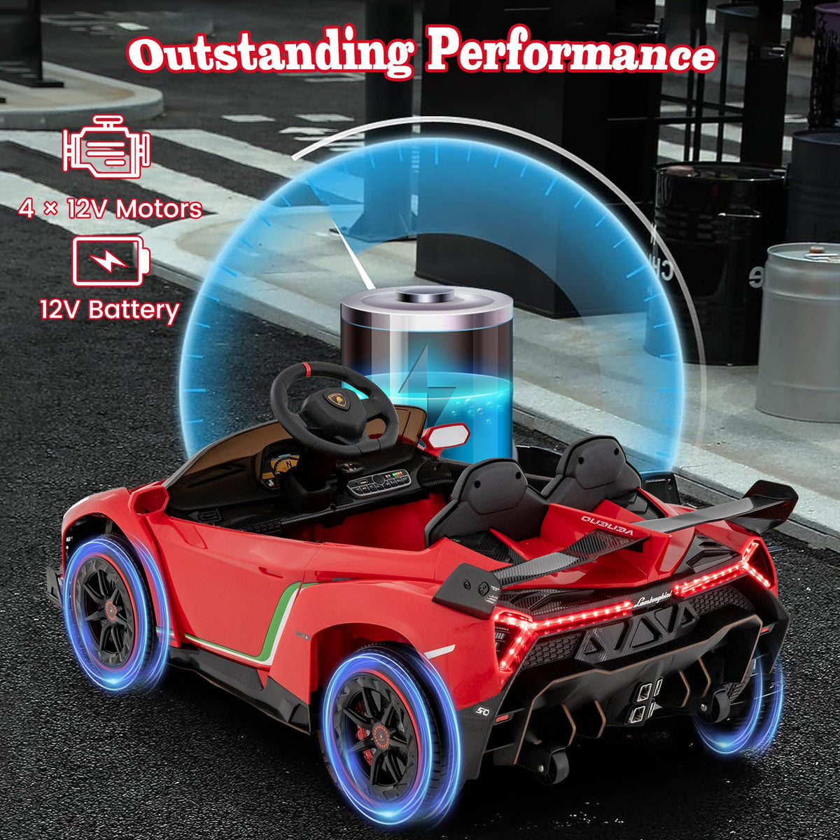12V Licensed Lamborghini 4WD Kids Ride-on Sports Car with 2.4G Remote-Red